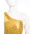 thumbnail image 5 of iiniim Kids Girls Jazz Hip Hop Dance Sequins Mesh Long Sleeve One Shoulder Dance Top with Shorts Gold 16, 5 of 7