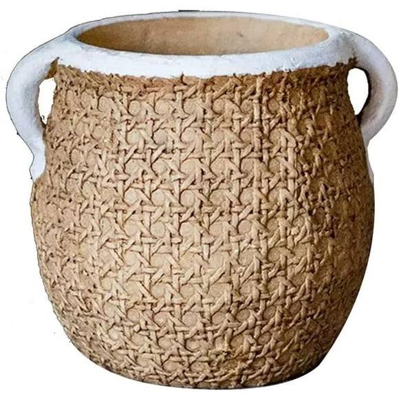 FYBTOF Faux Woven Cement Flower Pot, Double Ear Plant Planter, Green Plant Pot for Indoor Plants Succulent Balcony Garden Home Decoration (Size : Large)-2126