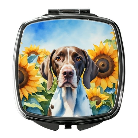 Pointer in Sunflowers Compact Mirror 2.75 in x 3 in