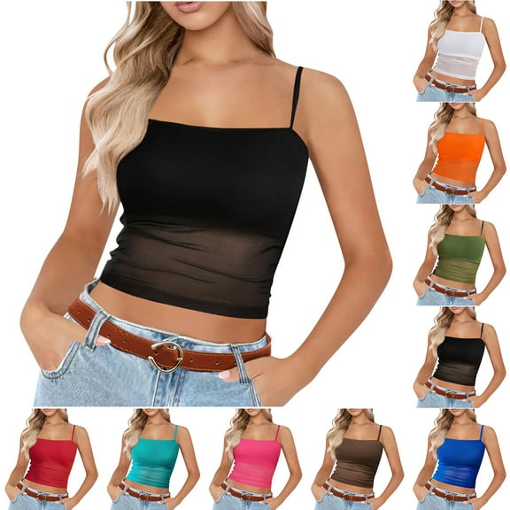 Otntypg Bralettes for Women Adjustable Spaghetti Strap Mesh Tank Top Sexy Tube Slim Y2K Camisole Army Green XL