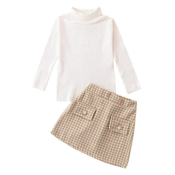 Sngxgn Toddler Girl's 2 Piece Button Front Long Sleeve Round Neck Jacket and Skirt Outfits Set(White,8Y)