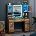 thumbnail image 6 of Dnxao Adult Rustic Modern Charging station with Mirror and Lights Table Set Rustic Brown, 6 of 9