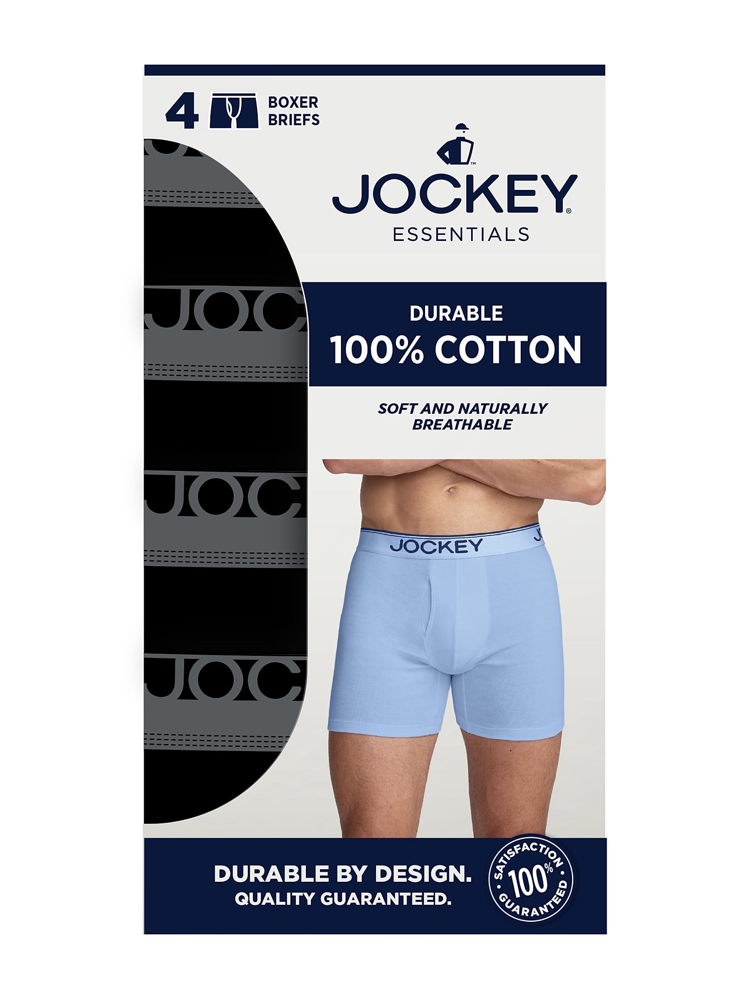 Jockey Essentials Durable 100% Cotton 6" Boxer Brief - 4 Pack