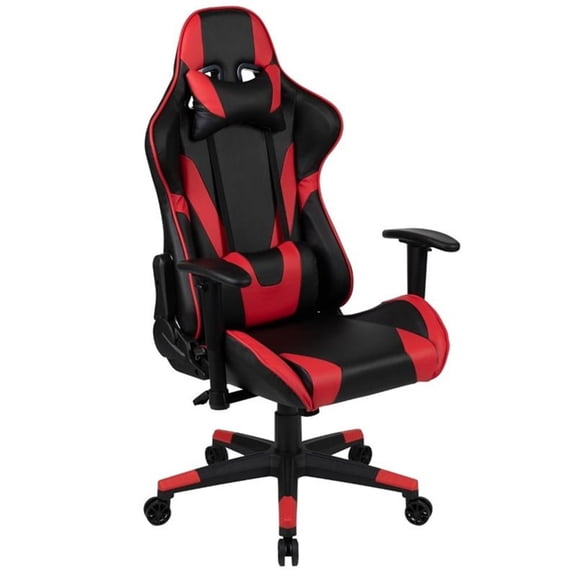 Bowery Hill Leather Racing Swivel Reclining Gaming Chair in Black and Red