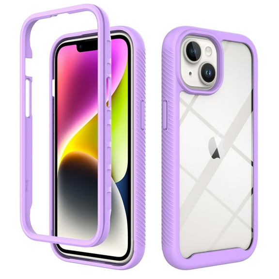 Back Case for iPhone 15 Plus, Luxury TPU Front Frame PC Clear Back Full Body Shockproof Hybrid 2 In 1 Anti-Scratch Anti-Slip Protective Phone Cover Case for iPhone 15 Plus, Purple