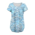 thumbnail image 5 of Womens Tops 2026 Summer Dressy Casual Floral Printed Short Sleeve Button Down Ruffle Pleated Shirts Loose Fit Cute Work Outfits Blouses, 5 of 6