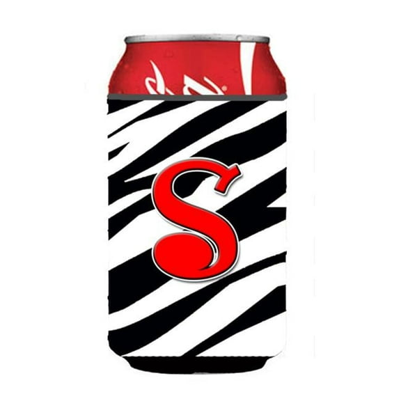Letter S Initial Monogram - Zebra Red Can Or Bottle  Hugger
