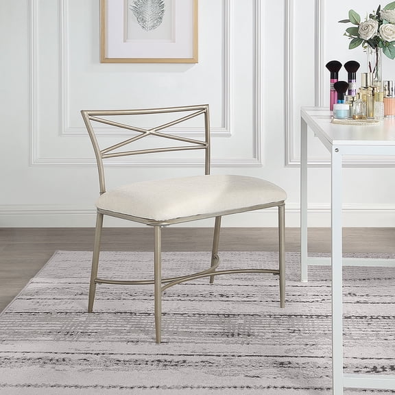 Azalea Park Champagne Vanity Bench with White Cushion