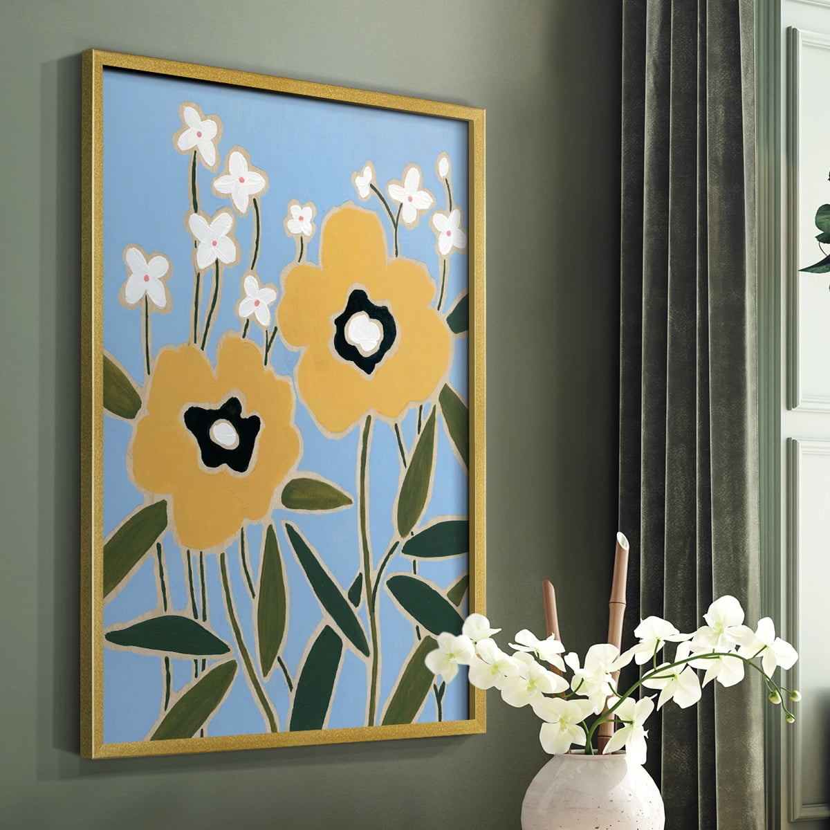 Woodblock Floral II Framed Print - Solid Wood in Single Picture Frame Solid Wood 2 Framed Print