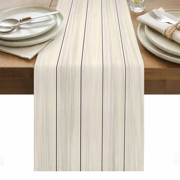 Beige Wood Grain Table Runner - 120 Inch Long, Kitchen Dining Table Runner Dresser Scarves, Rustic Retro Wooden Plank Farmhouse Farmhouse Decor for Coffee Tables Wedding Party Banquet