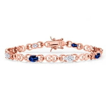 18K Rose Gold Plated Silver Blue Created Sapphire and White Moissanite and Lab Grown Diamond Bracelet for Women | 4.41 Cttw | Gemstone September Birthstone | Oval 6X4MM | Length 7.25 inches