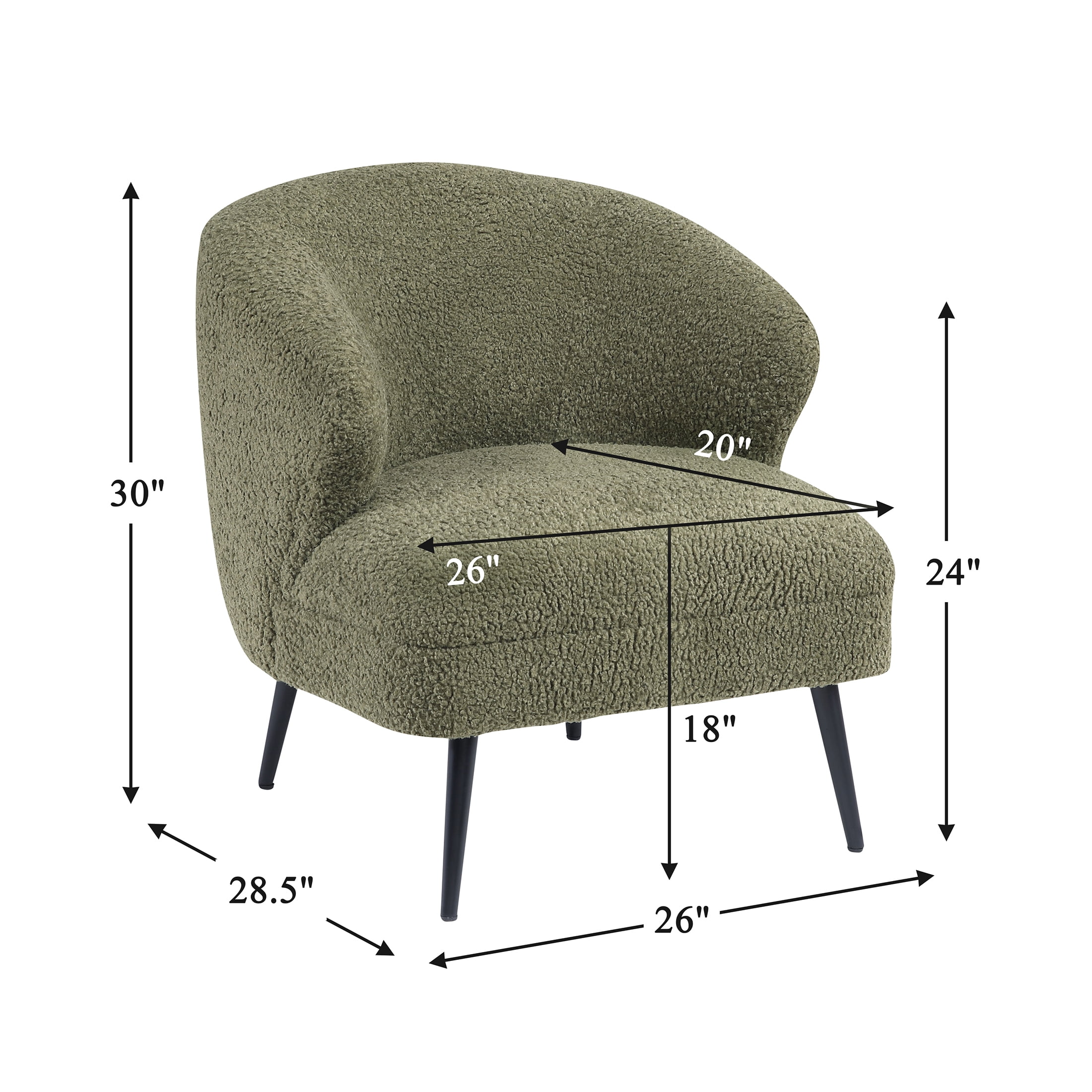 OakvillePark Crestlark Boucle Curved Back Accent Chair with Metal Legs, Green