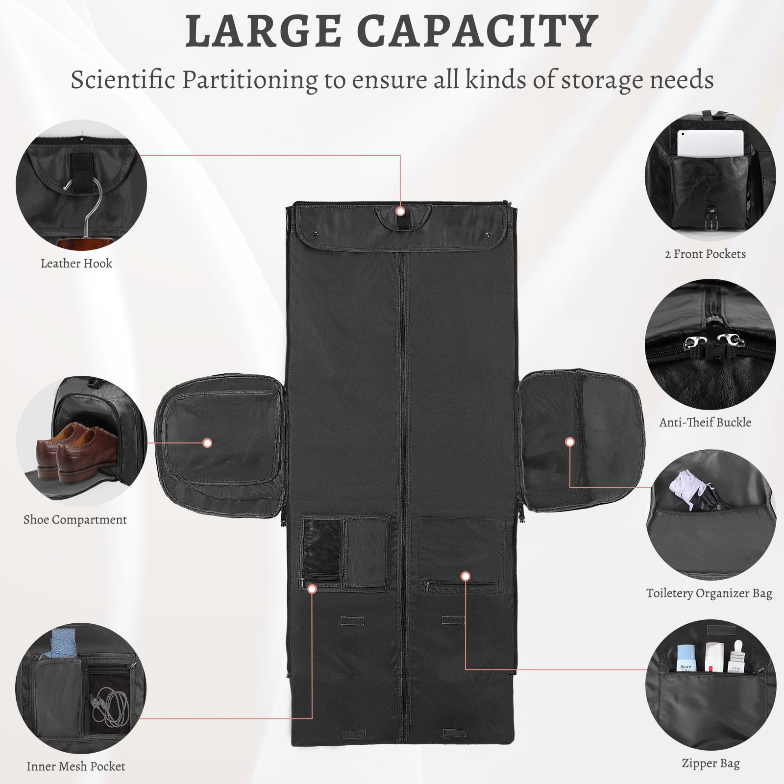 Convertible Travel Garment Bag, Overnight Waterproof Leather Carry-on Duffel Bag for Men Women 2 in1 Hanging Business Suitcase