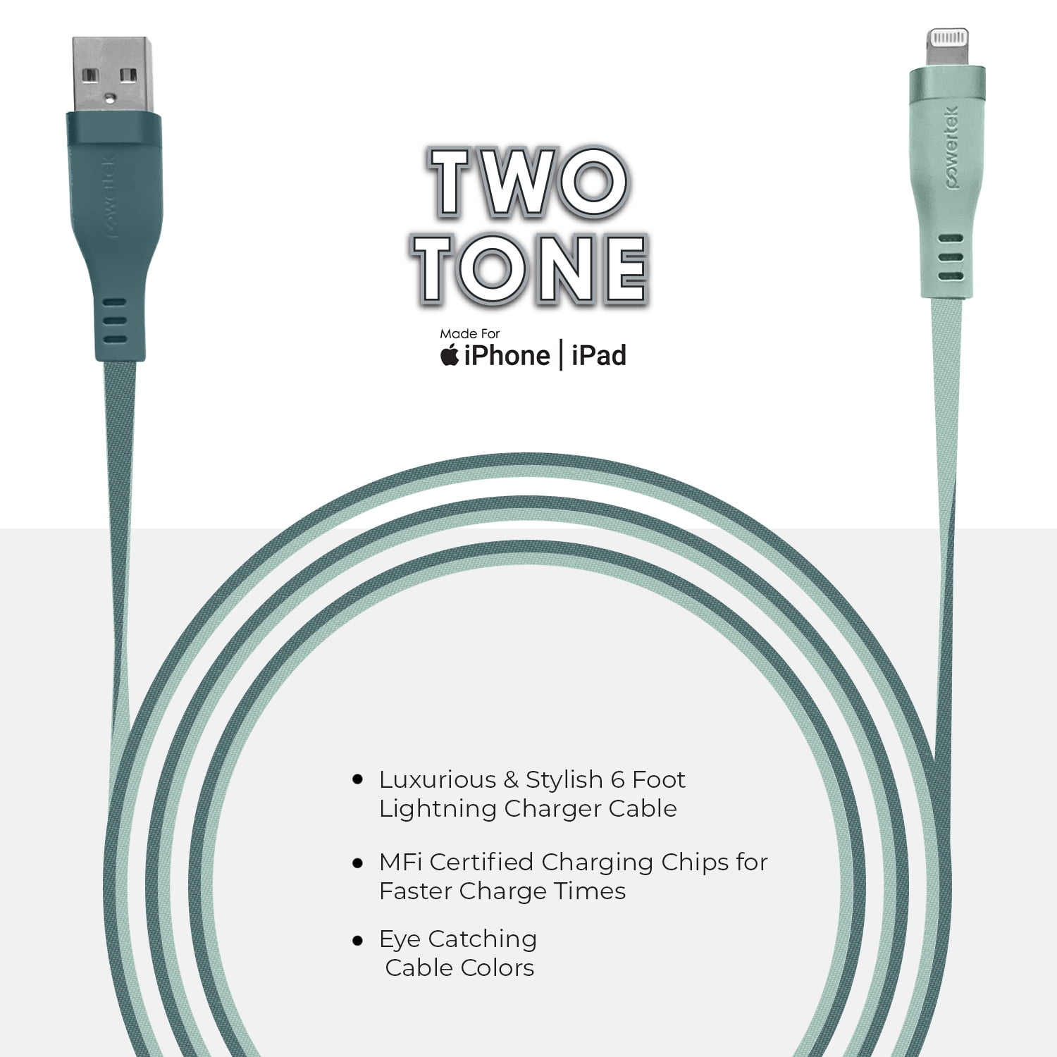 Liquipel Powertek Two Tone USB-A to Lightning - Green