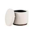 thumbnail image 3 of Linon Hawn Round Padded Storage Ottoman Dark Wood Trim in Natural Sherpa Fabric, 3 of 12