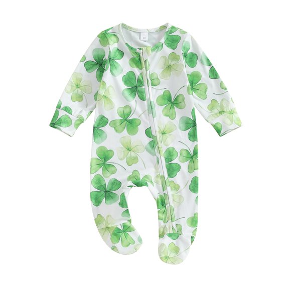Okbabeha St Patricks Day Outfit Newborn Baby Boy Girl Shamrock Waffle Romper Lucky Clover Onesie Jumpsuit One Piece Clothes
