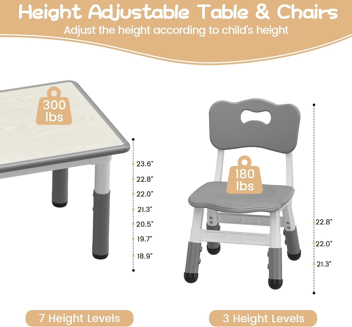Kids Table and 6 Chairs Set with Storage Box, Height Adjustable Toddler Table and Chair Set for Ages 2-10, Graffiti Desktop, Non-Slip Legs, Children Activity Table for Daycare Classroom Home
