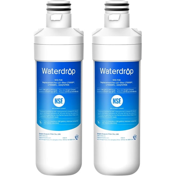 Waterdrop LT1000PC ADQ747935 MDJ64844601 Refrigerator Water Filter, Replacement for LG® LT1000P®, ADQ74793501, ADQ74793502, Kenmore 46-9980, 9980, LFXC24796S, LSFXC2496D, NSF Certified, Pack of 2