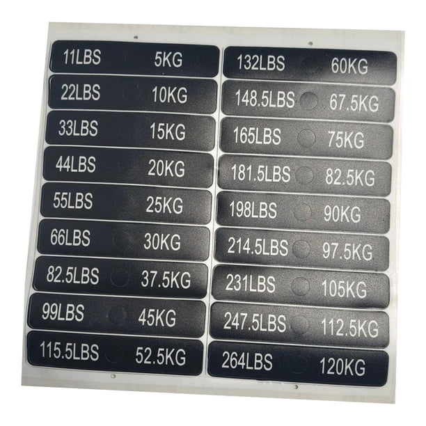 Etiquetas para pilas de pesas, pegatinas para equipos de gimnasio, pegatinas para placas de pesas para identificación de gimnasios, entrenamientos, 5 kg a 120 kg