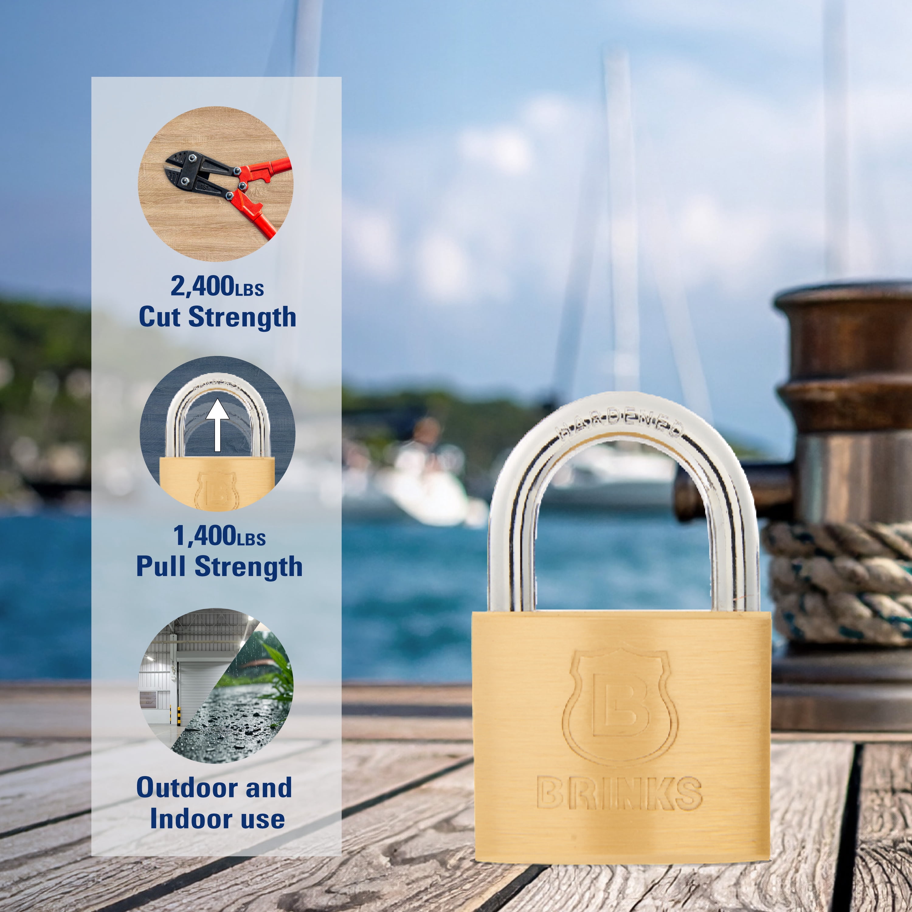 (2 pack) Brinks Solid Brass 40mm Keyed Padlock with 7/8in Shackle, 2 pack