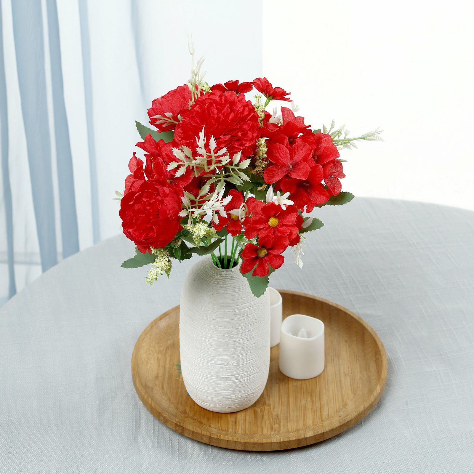 Efavormart 2 Pack Red Silk Peony Bouquet, Assorted Artificial Flowers