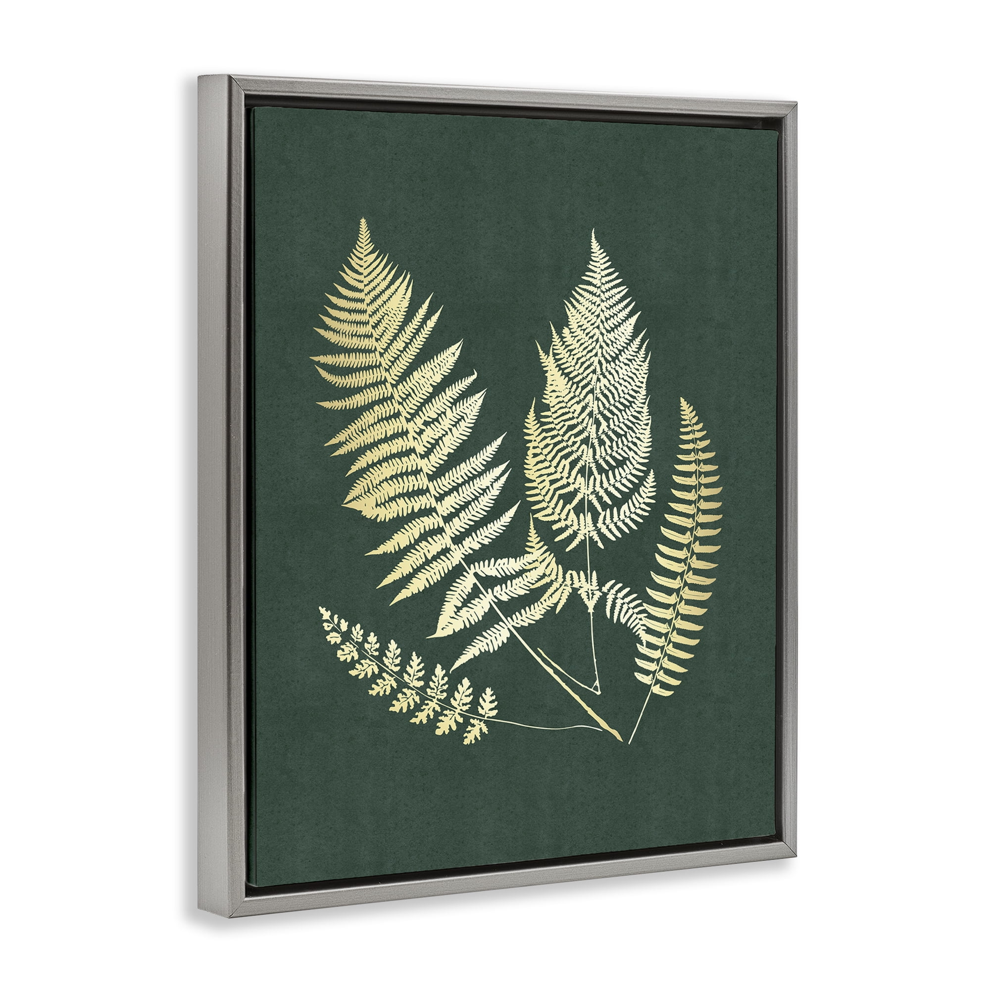 Stupell Industries Gilded Fern Sprigs Plants & Flowers Painting Gray Floater Framed Canvas Art Print Wall Art, 17 x 21