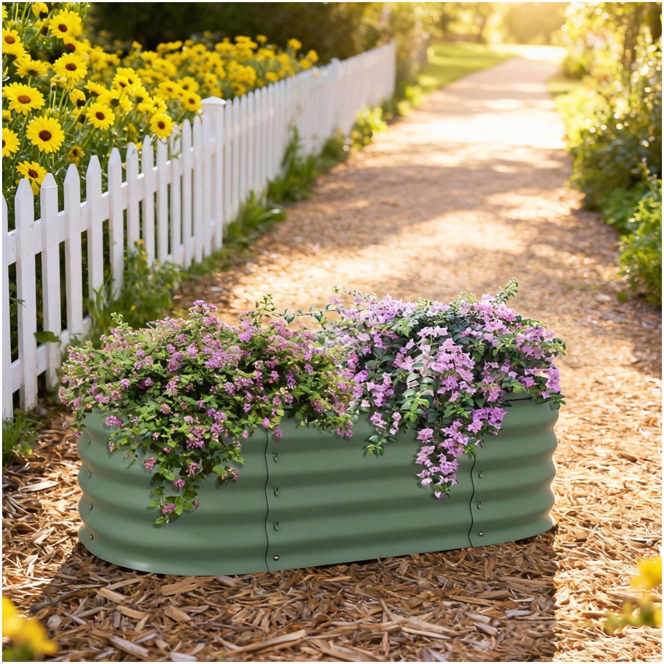 Elevated Planter Box with Safety Edge, Outdoor Metal Raised Garden Bed for Herbs, Vegetables & Flowers