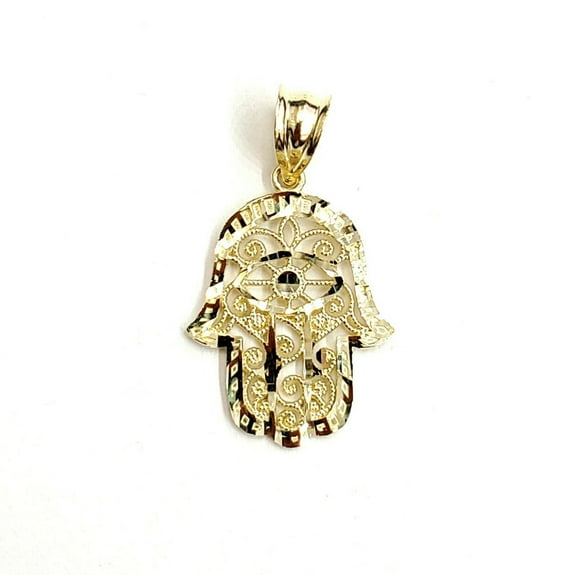 New 10k yellow gold khamsa hamsa hand lucky Jewish filigree pendant jewelry 1g