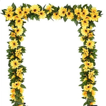 2 Pack Artificial Flower Sunflower Decor Garland Silk Sunflower Vine Artificial Flowers Decorations with Green Leaves Wedding Home Decor
