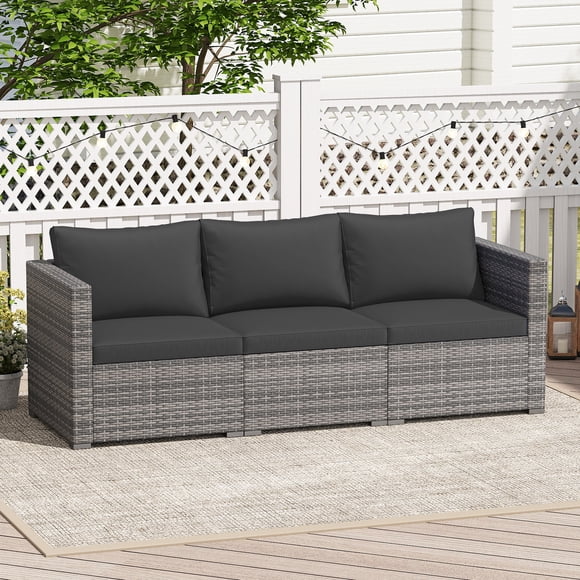Gymax Set of 3 Patio Sectional Sofa Set PE Rattan Modular Couch Furniture Set w/Cushions Black