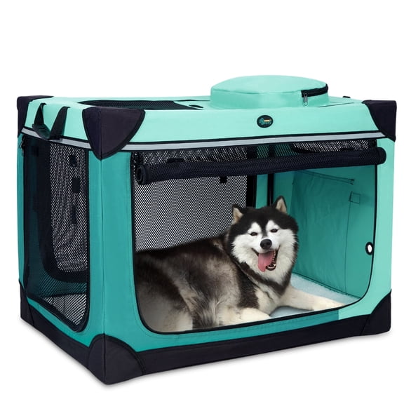 Ownpets Collapsible Dog Crate 42 inch Portable Travel Dog Crate for Large Dogs 4-Door Foldable Pet Kennel with Durable Mesh Windows & Soft Mat