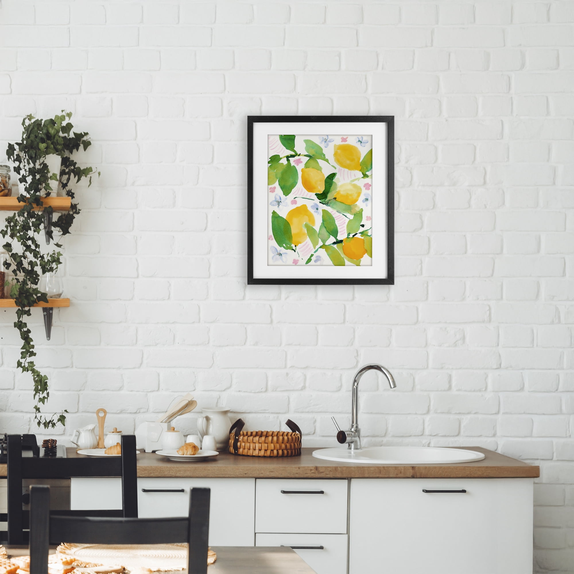 Stupell Industries Garden Lemons with Pastel Florals Black Framed Print Under Glass, design by Lanie Loreth