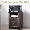 thumbnail image 5 of VanAcc Nightstand Set of 2 with Charging Station, Farmhouse Side Table with 2 Tiers Storage Drawer and Wood Cubby for Bedroom, Office, Black/Barnwood, 5 of 7