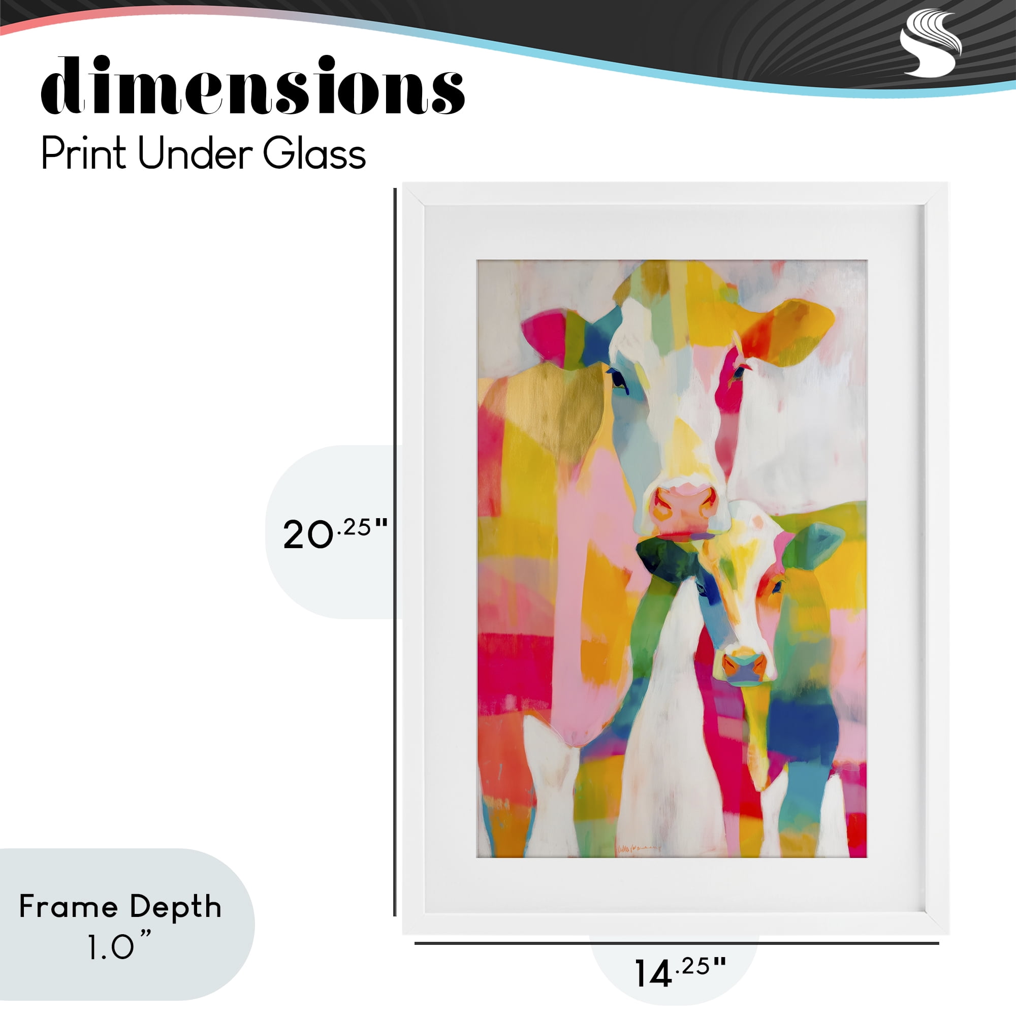 Stupell Industries Cow Family in Cubist Abstract White Framed Print Under Glass, design by Chromatic Storm Studio