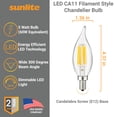 thumbnail image 3 of Sunlite LED Edison CA11 Flame Tip Chandelier Light Bulb, 5 Watts (60W Equivalent), Candelabra E12 Base, Dimmable, ETL Listed, 5000K Daylight, 6 Pack, 3 of 6