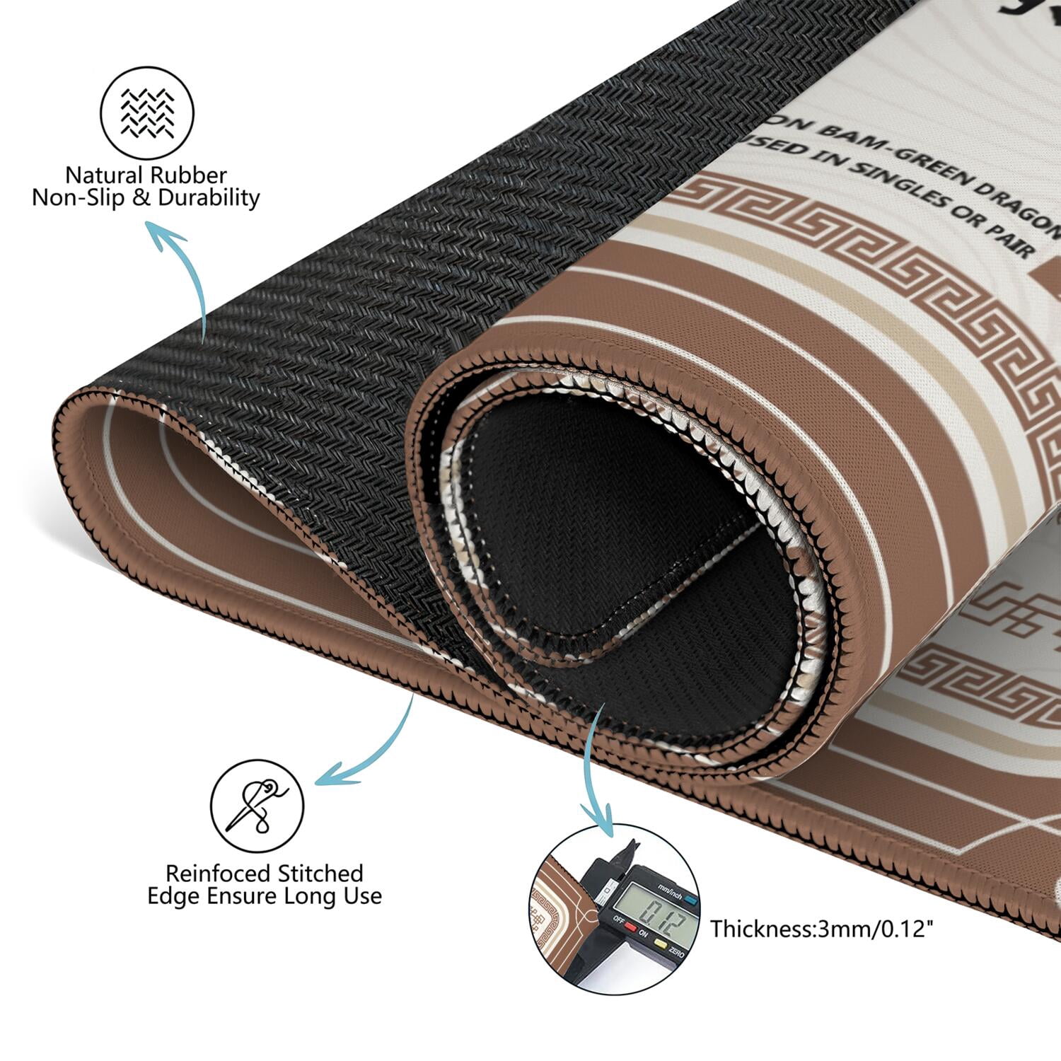 Brown Mahjong Mat with Rules, 31.5*31.5in Anti Slip American Mahjong Mat for Table, Noise Reduction, Neoprene Mah jongg Mats with Carrying Bag & 3 Dices, Mahjong Supplies Gift, Board Tile Games Mats