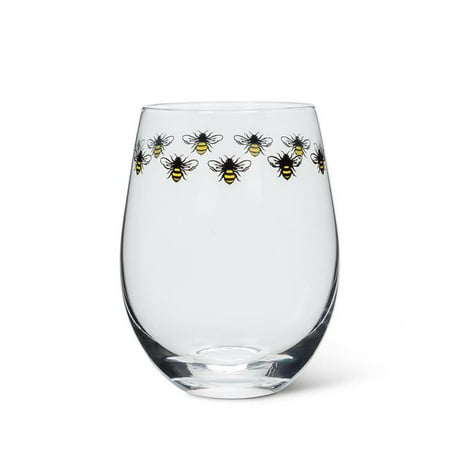 

5 in. Bee Ring Stemless Wine Glass Black & Yellow