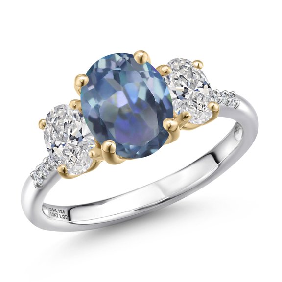 Gem Stone King 925 Silver and 10K Yellow Gold Cassiopeia Mystic Topaz and DEF Lab Grown Diamond Engagement Ring for Women | 3.06 Cttw | Oval 9X7MM | November Birthstone | Size 9
