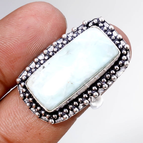 Caribbean Larimar Gemstone Handmade Anniversary Gift Ring Jewelry 9" SA 6997
