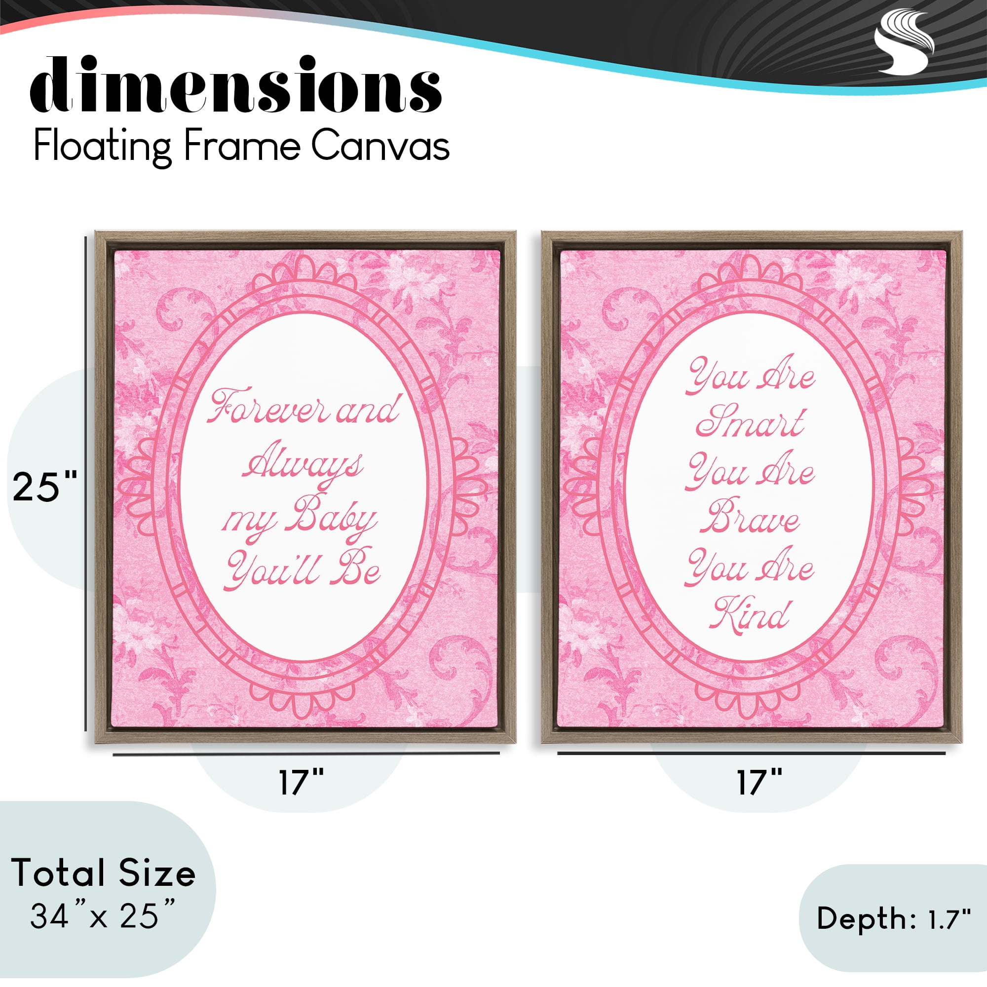 Stupell Industries Loving Pink Ornate Phrases 2 Piece Brown Framed Floater Canvas Set, design by Lil' Rue