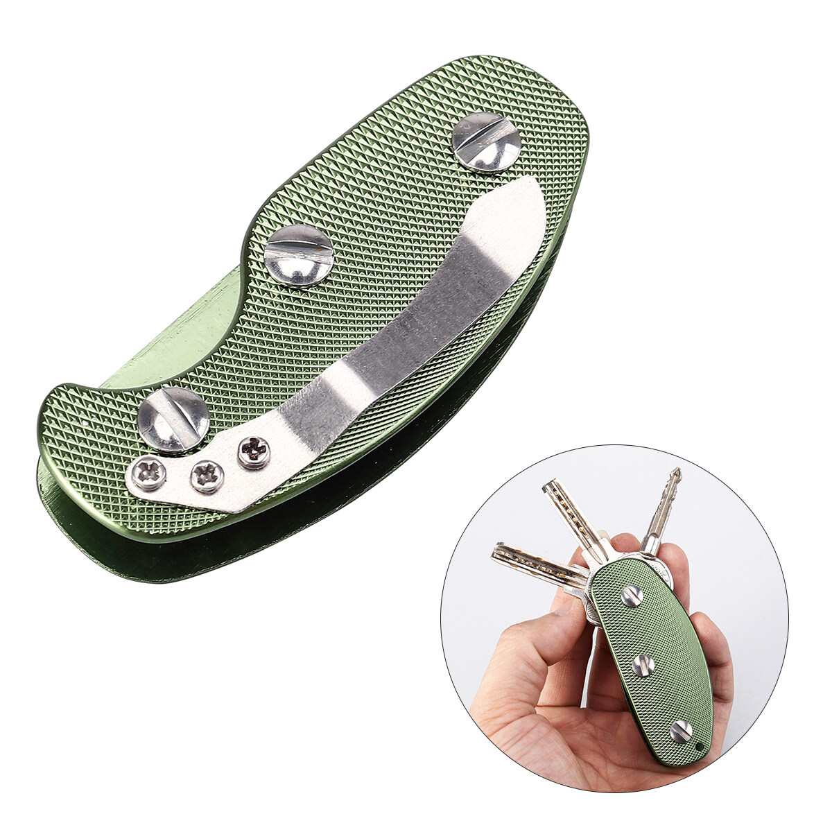 Aluminum Key Holder Clip Folder Outdoor Pocket Tool (Green)