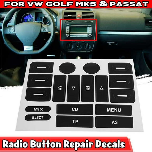 18 Keys Car Interior FM Radio Button Repair Sticker Decards Decals for VW Golf MK5 2005 2006 2007 2008 2009 Climate Control and Multimedia Radio Button Repair Decal Stickers