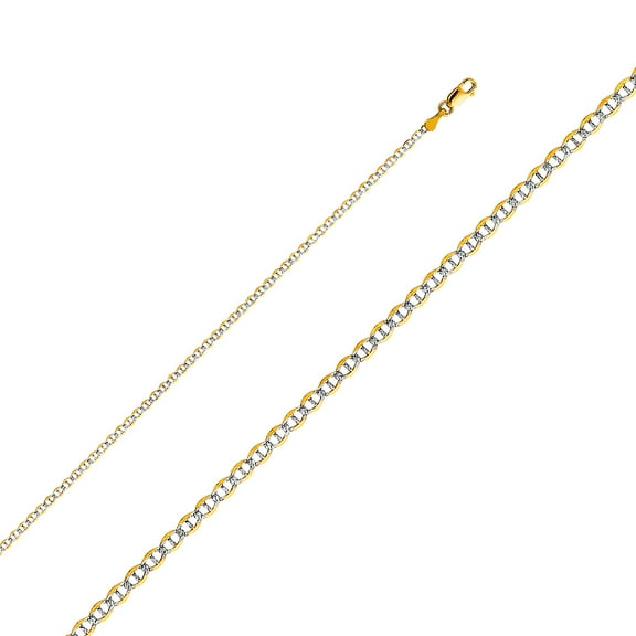 14k Gold 2.0mm Flat Mariner With Rhodium Pave Chain Necklace 20 Inch Chain Necklace for Women and Men