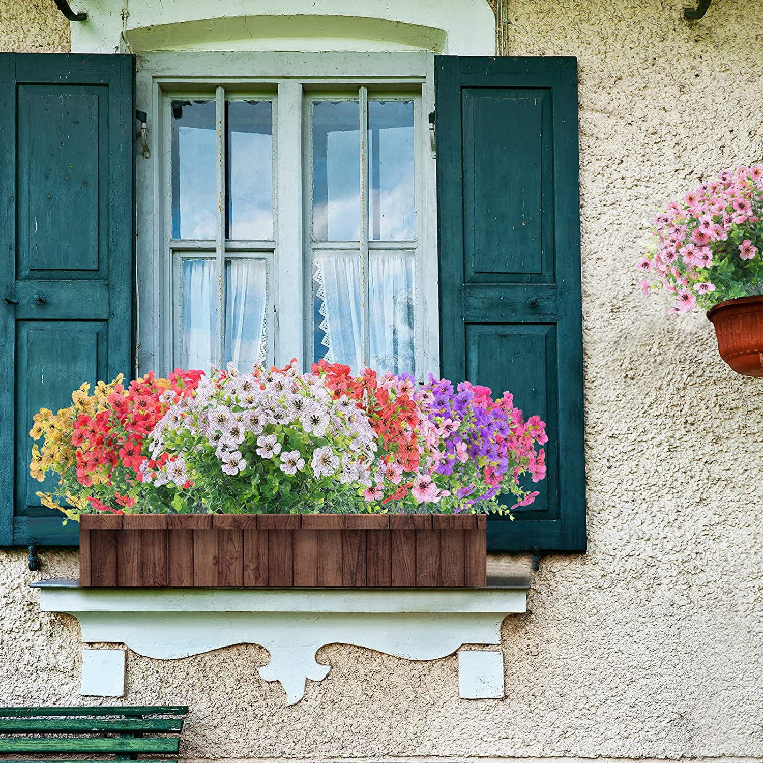 MAMOWEAR Artificial Flowers for Outdoors UV Resistant violets Fake Flowers No Fade Faux Plants Garden Porch Window Box Decorating