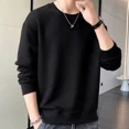 thumbnail image 4 of Ropa para hombre, camiseta de cuello redondo, sudadera lisa unicolor, camiseta para hombre, negra, coreana, otoño, elasticidad, ajuste regular, algodón, emo, 4 of 5