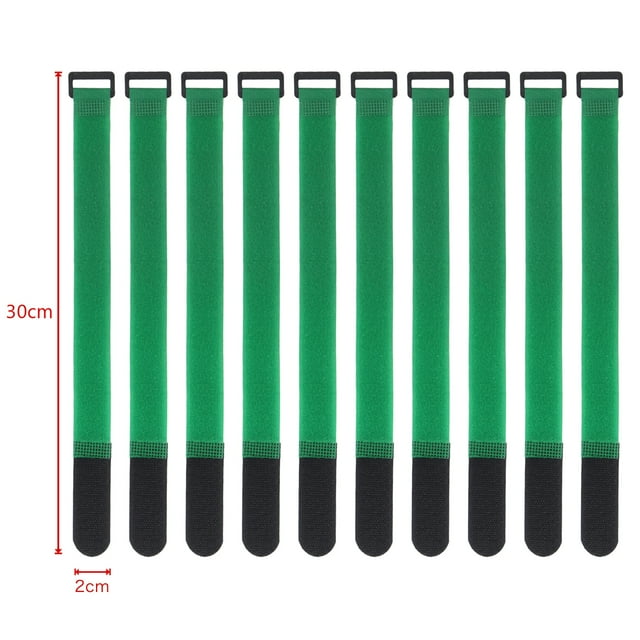 10 Pcs Attaches-Câbles en Nylon Sangle à Boucle Inverse Largeur 2cm Réutilisable Bande Auto-Adhésive Magique Attache Crochet Boucle Sangle Fixe Durable 30x2cm-Vert 10 Pcs