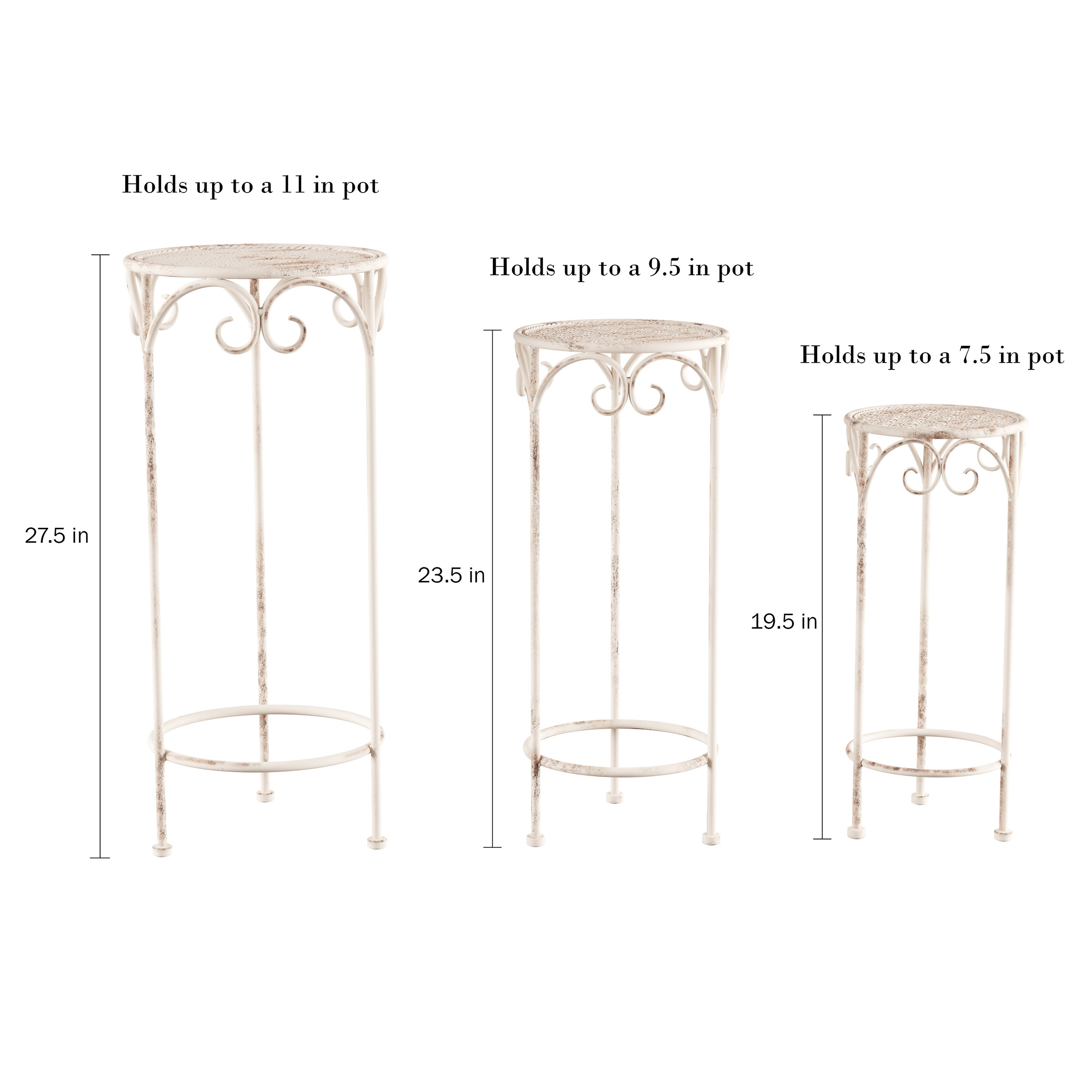 Plant Stands– Set of 3 Indoor or Outdoor Plant Display by Pure Garden (Antique White)