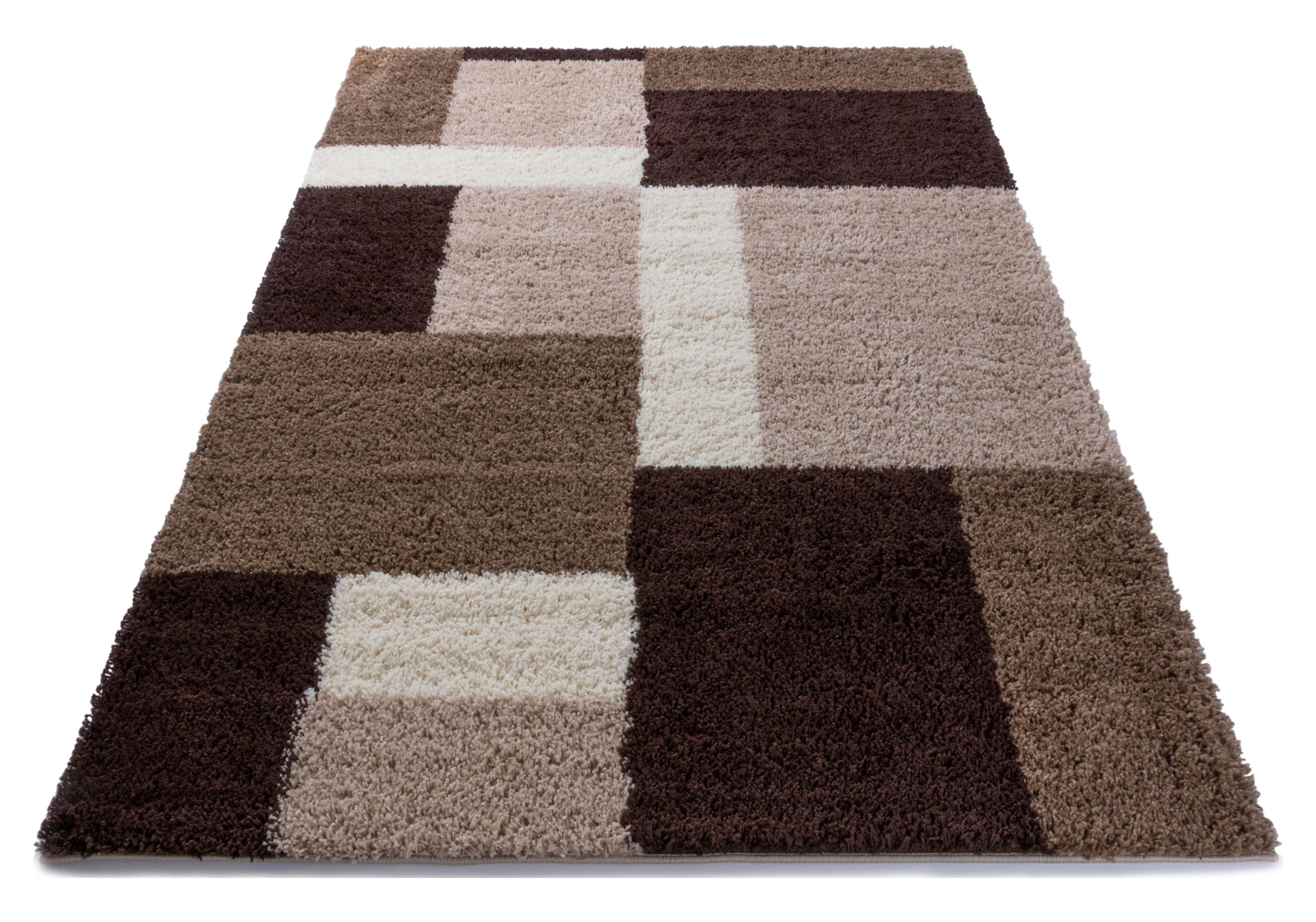 Well Woven Madison Shag Cubes Beige Brown Thick Shag 5' x 7'2" Area Rug