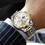 OLEVS Mens Watches Chronograph Business Dress Quartz Stainless Steel Waterproof Luminous Date Wrist Watch For Men White Dial
