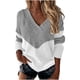 thumbnail image 1 of Mujer Tops Clásico Cuello en V Manga larga Bloque de color Suéter de punto suelto Blusa de suéter de cobertura Pompotops  gfhjh11219, 1 of 1